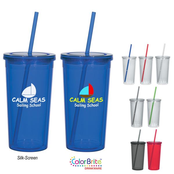 DH5868 24 Oz. Double Wall Acrylic Tumbler With Straw And Custom Imprint